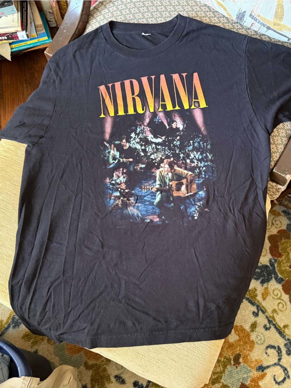 NIRVANA Black Tee with Vintage Multicolor Band Graphic